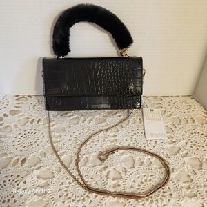 Urban Expressions Black Croc-Embossed Crossbody Bag